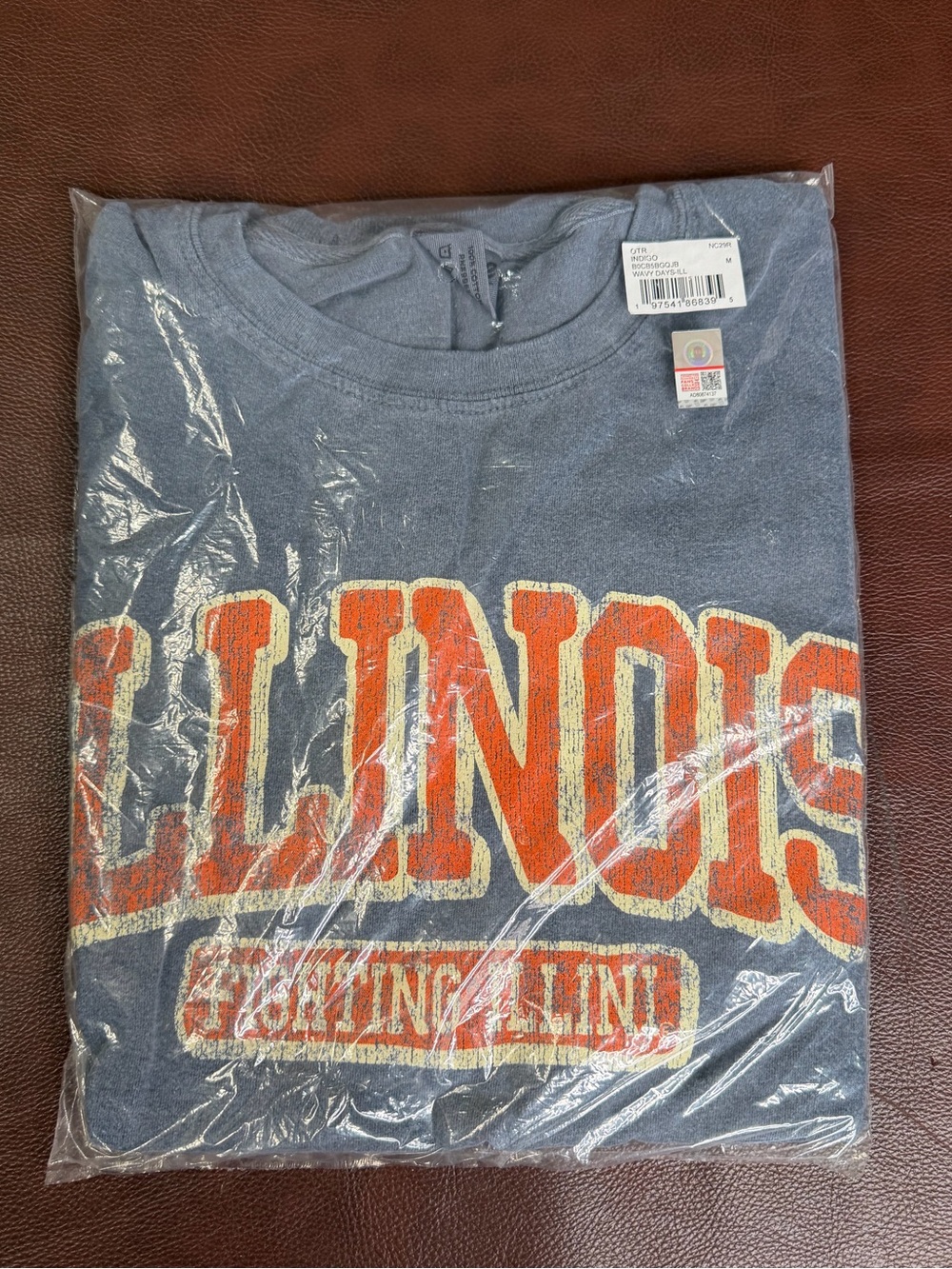 Illinois Graphic Crewneck T-Shirt - Blue with Orange Print